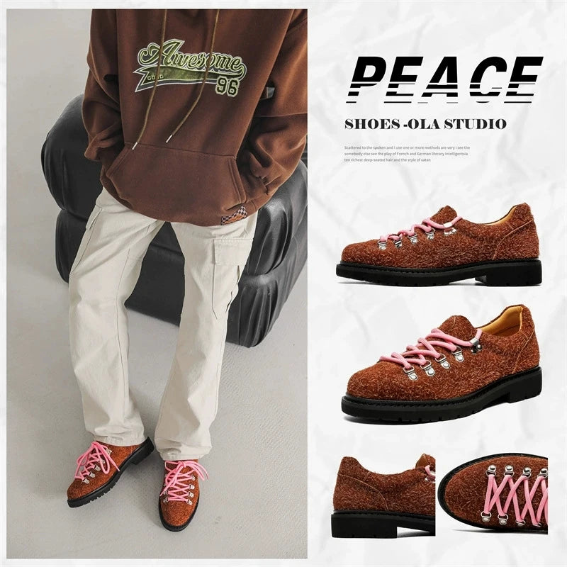 Chaussures Derby Mixte 2025 - Daim Cuir Unisexe Semelle Épaisse