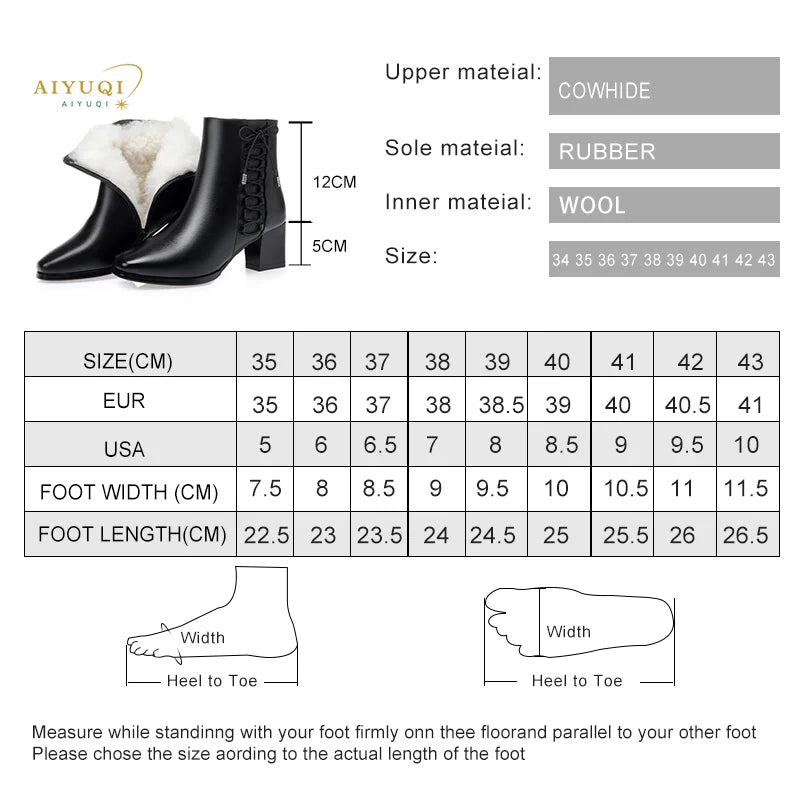 Bottines Femme Cuir Hiver - Fourrées Laine Chaudes Talons Moyens