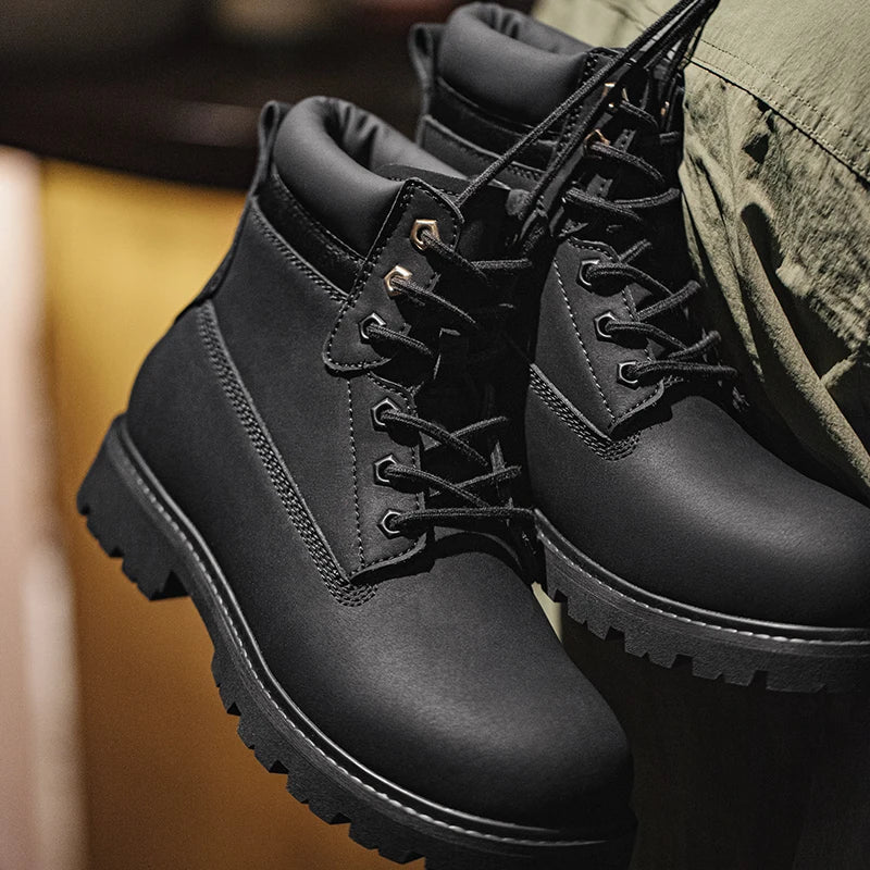 Bottes Homme Mi-Mollet Noires - Fourrées Travail Outdoor Rétro