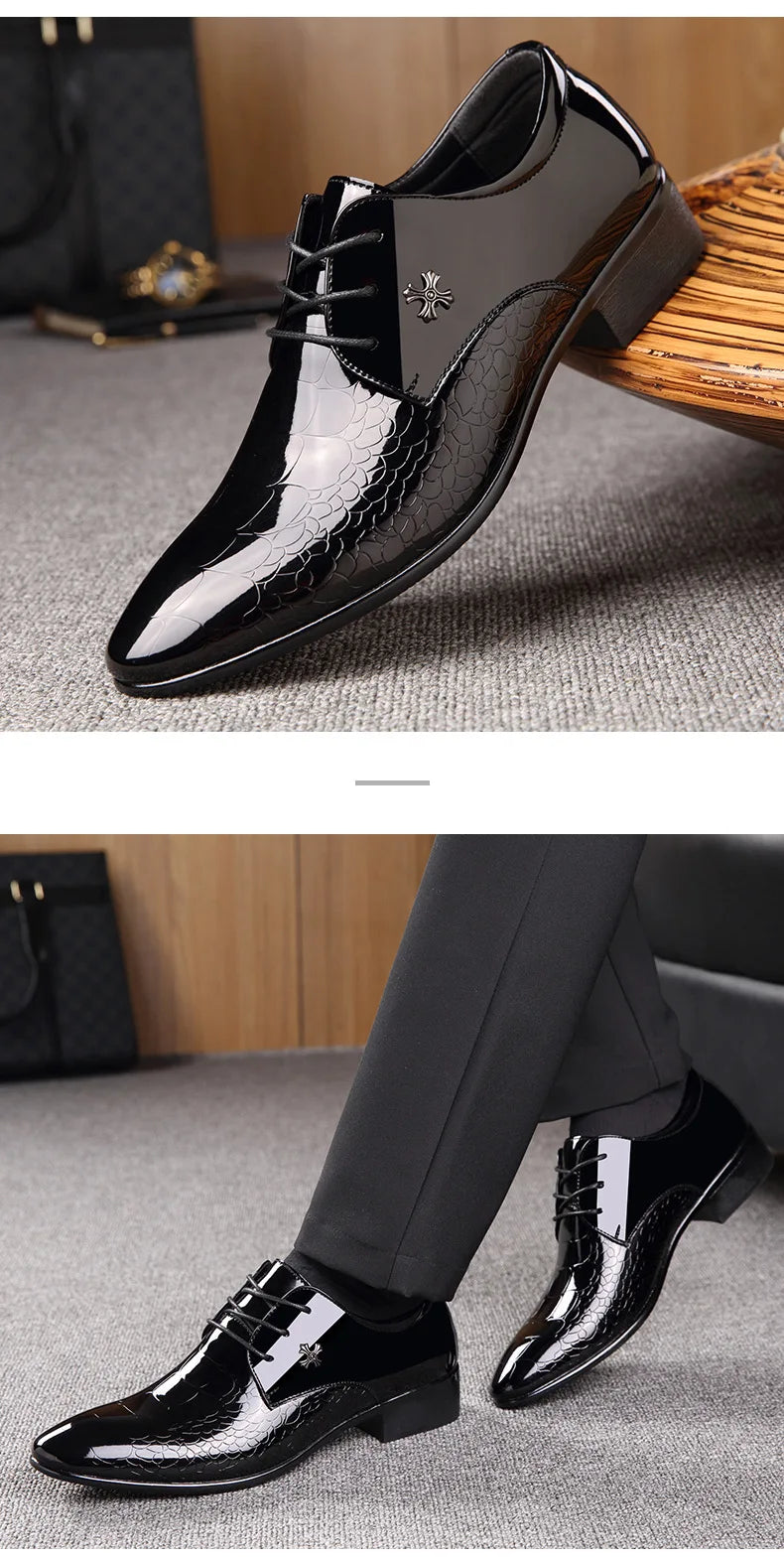 Chaussures Oxford Homme Mariage - Cuir Verni Bout Pointu Luxe