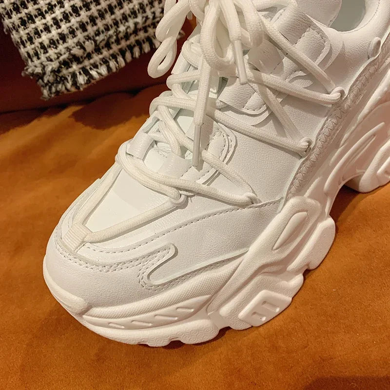 Sneakers Femme Plateforme Blanches - Compensées Cuir Casual Tendance