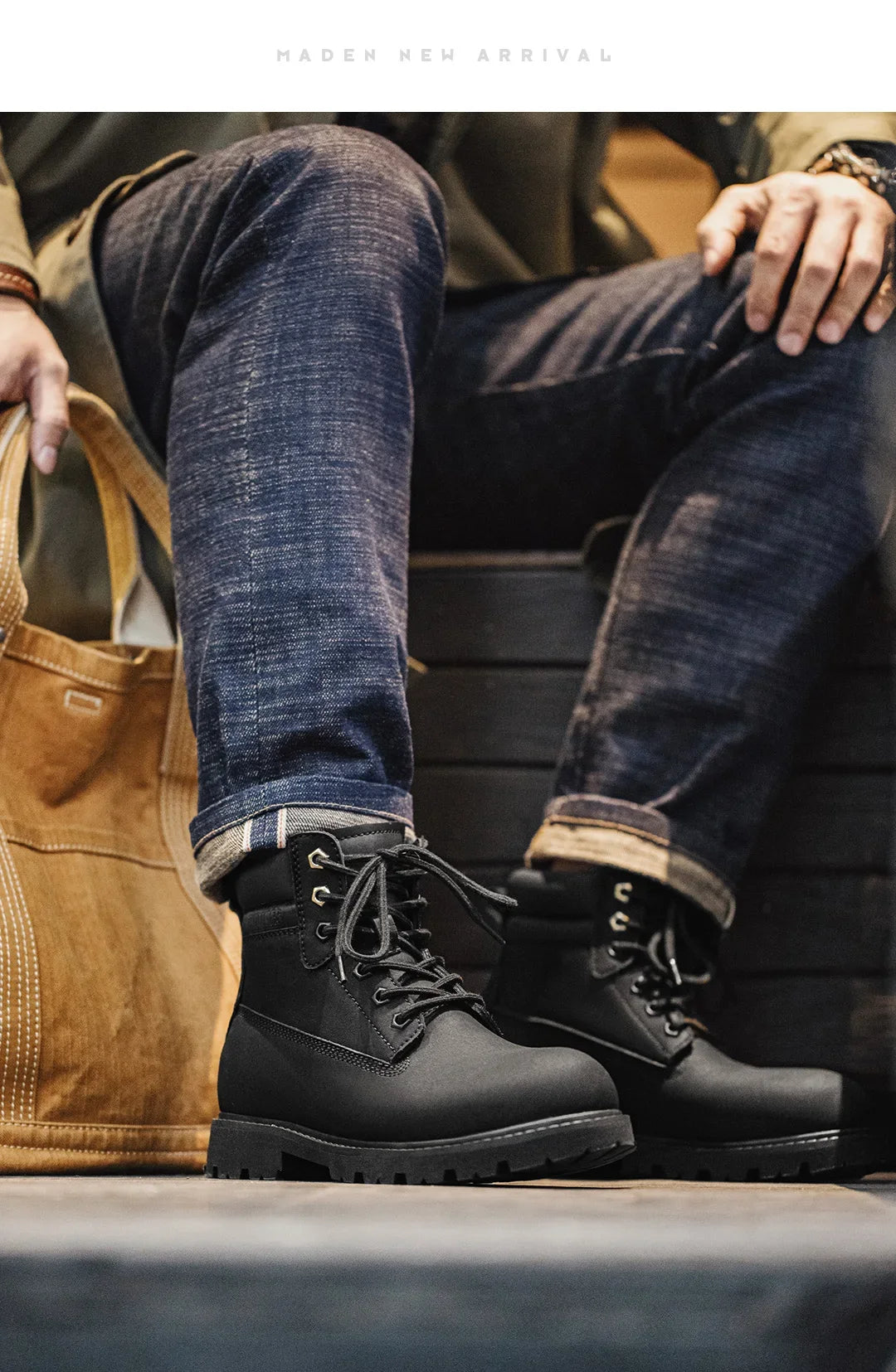 Bottes Homme Mi-Mollet Noires - Fourrées Travail Outdoor Rétro