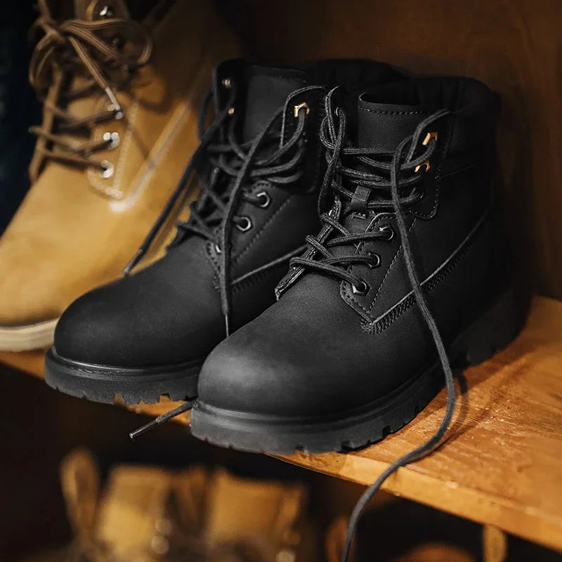 Bottes Homme Mi-Mollet Noires - Fourrées Travail Outdoor Rétro