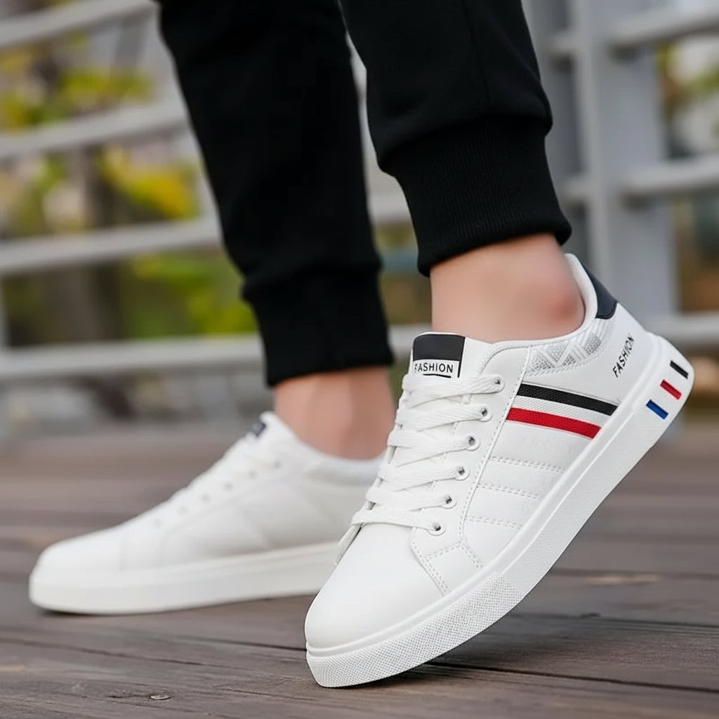 Sneakers Homme Blanches - Casual Cuir PU Légères Respirantes Sport