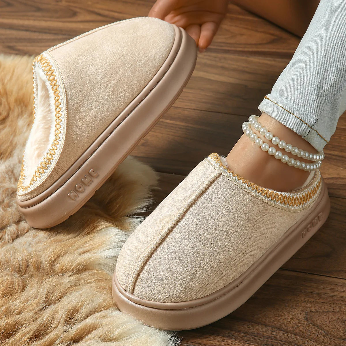 Pantoufles Hiver Femme - Intérieur Peluche Antidérapantes Chaudes