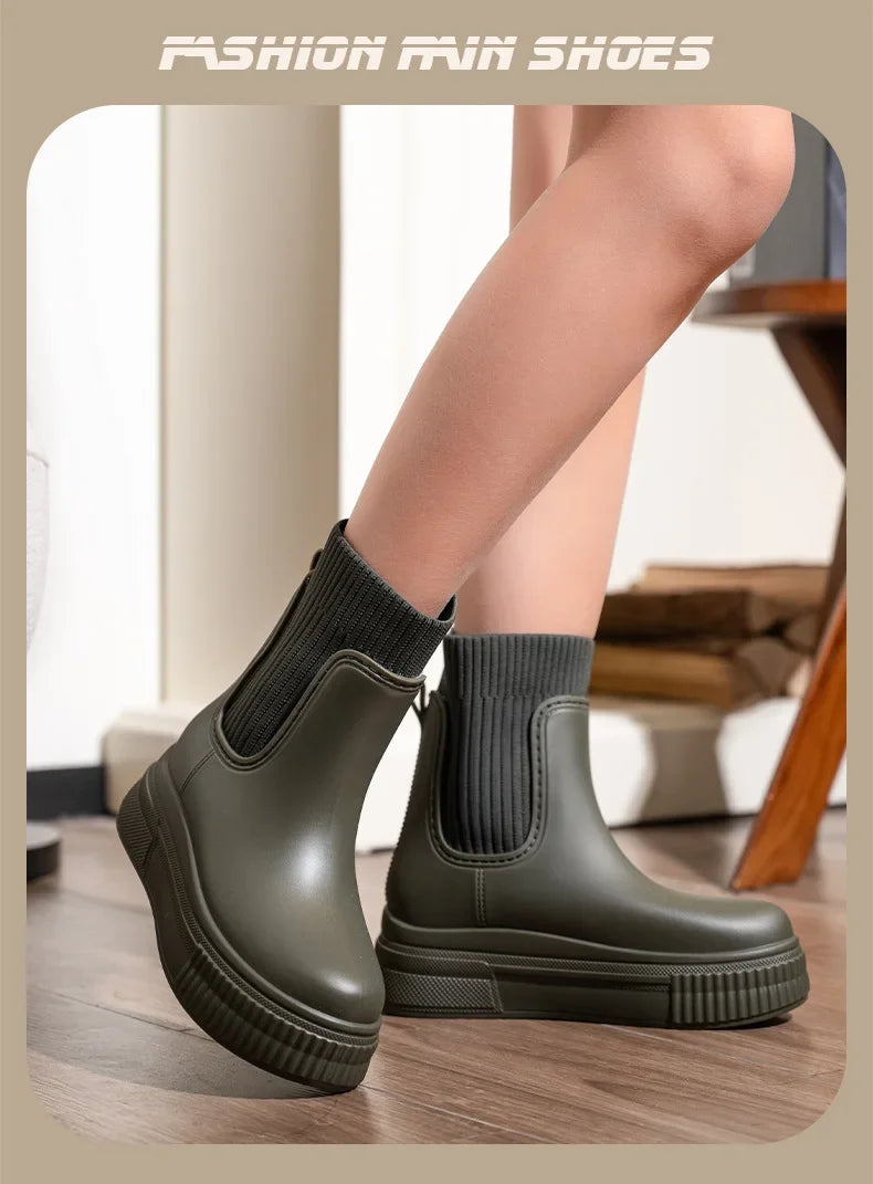 Bottes Pluie Femme Chelsea - Imperméables Semelle Épaisse Tendance