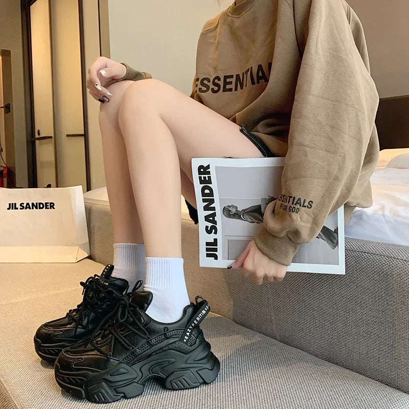 Sneakers Femme Plateforme Blanches - Compensées Cuir Casual Tendance