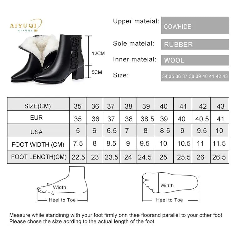 Bottines Femme Cuir Hiver - Fourrées Laine Chaudes Talons Moyens