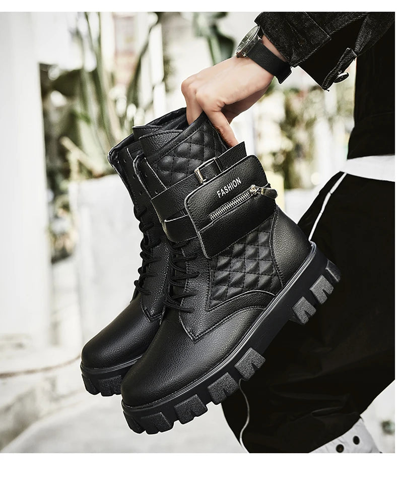 Bottines Homme Casual Hiver - Sneakers Montantes Zip Confort