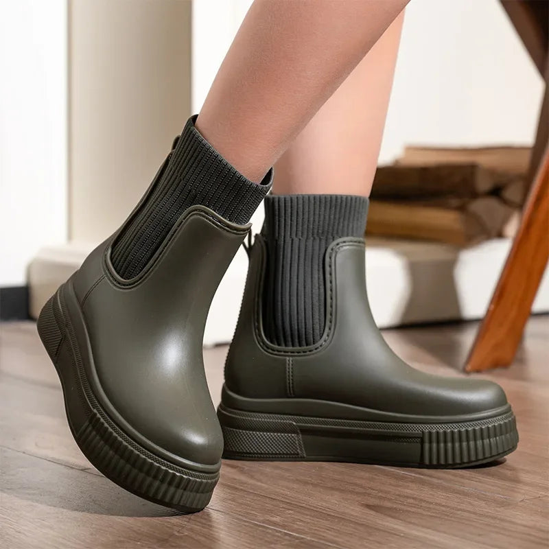 Bottes Pluie Femme Chelsea - Imperméables Semelle Épaisse Tendance