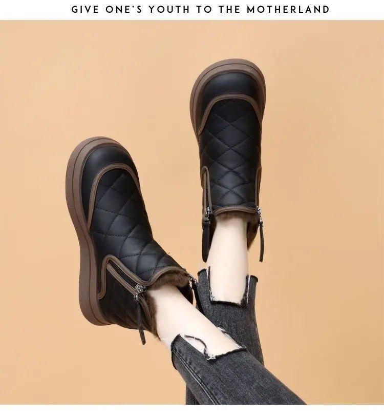 Bottines Neige Femme Hiver - Imperméables Zip Fourrées Plateforme