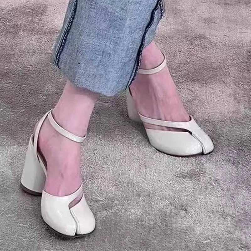 Escarpins Femme Tabi - Talons Épais Bout Fendu Cuir Verni Tendance