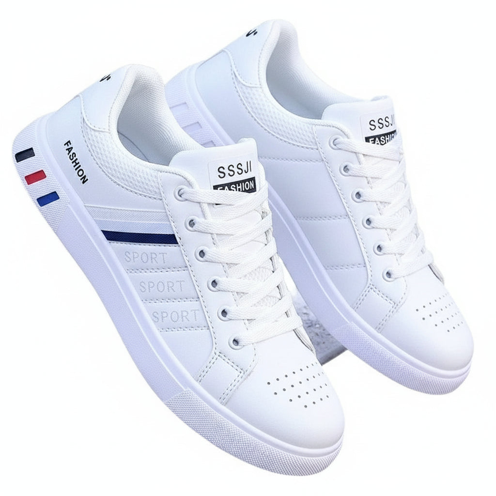 Sneakers Homme Blanches - Casual Cuir PU Légères Respirantes Sport