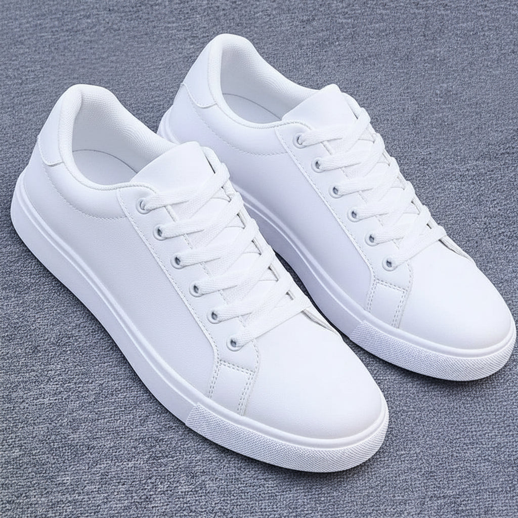 Sneakers Homme Blanches - Casual Cuir PU Légères Respirantes Sport