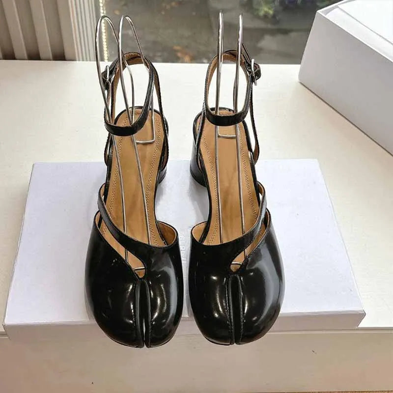 Escarpins Femme Tabi - Talons Épais Bout Fendu Cuir Verni Tendance