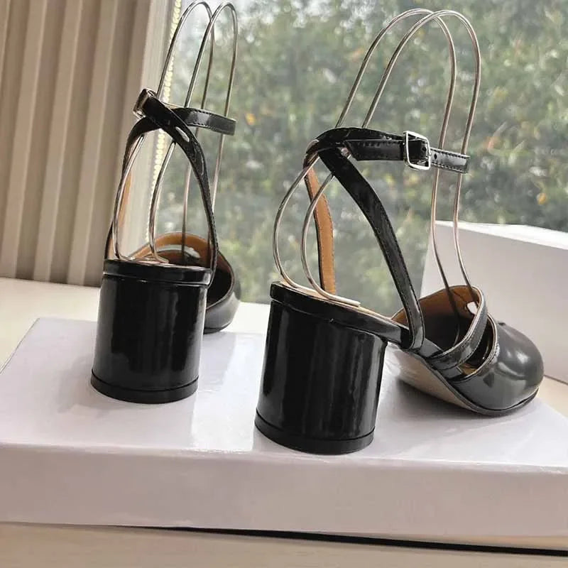 Escarpins Femme Tabi - Talons Épais Bout Fendu Cuir Verni Tendance