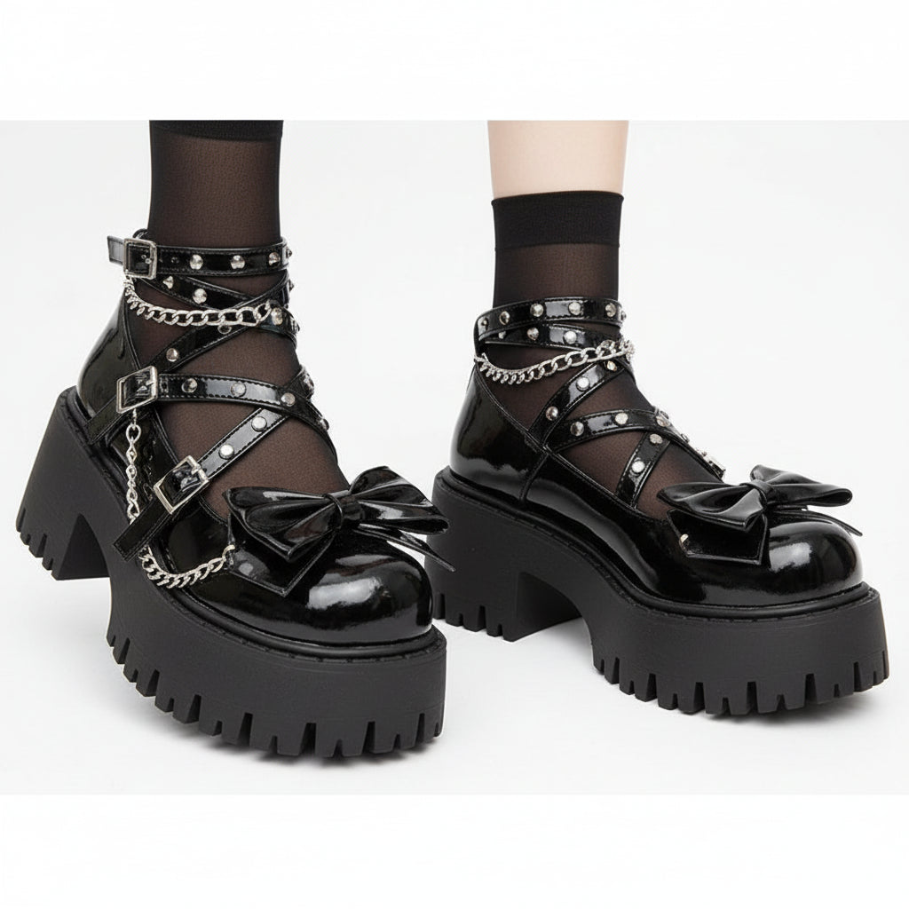 Chaussures Mary Jane Femme - Plateforme Punk Gothic Nœuds 2025
