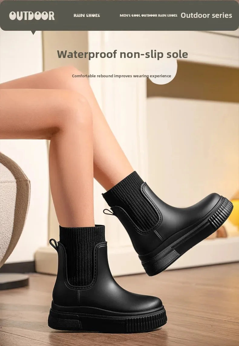 Bottes Pluie Femme Chelsea - Imperméables Semelle Épaisse Tendance