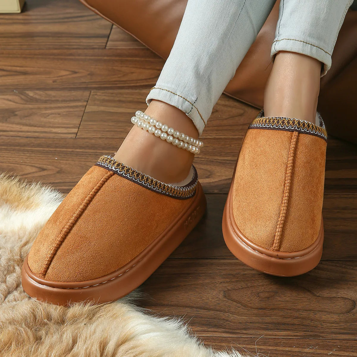 Pantoufles Hiver Femme - Intérieur Peluche Antidérapantes Chaudes