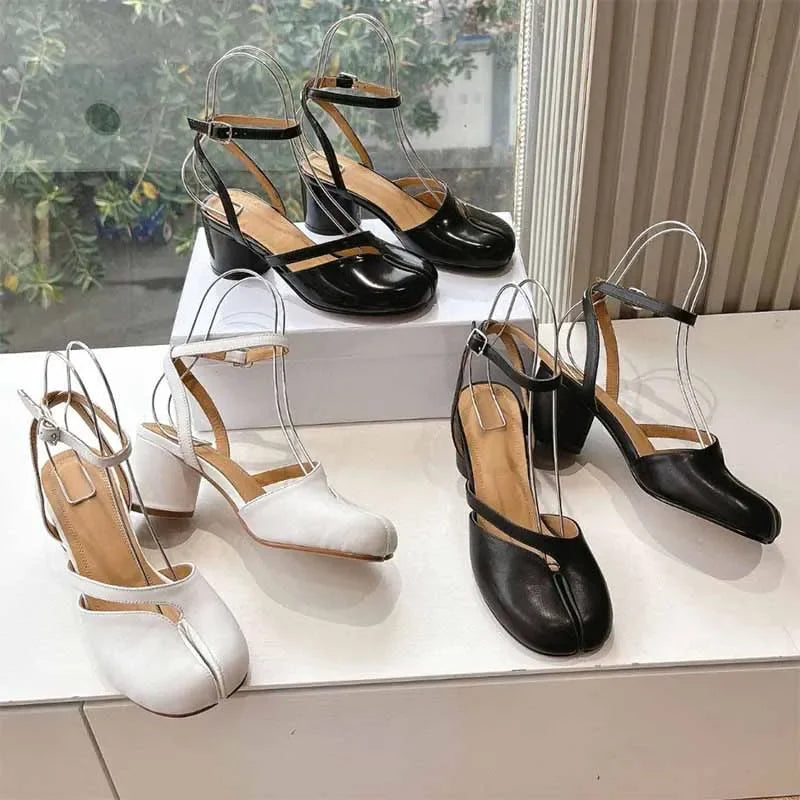 Escarpins Femme Tabi - Talons Épais Bout Fendu Cuir Verni Tendance