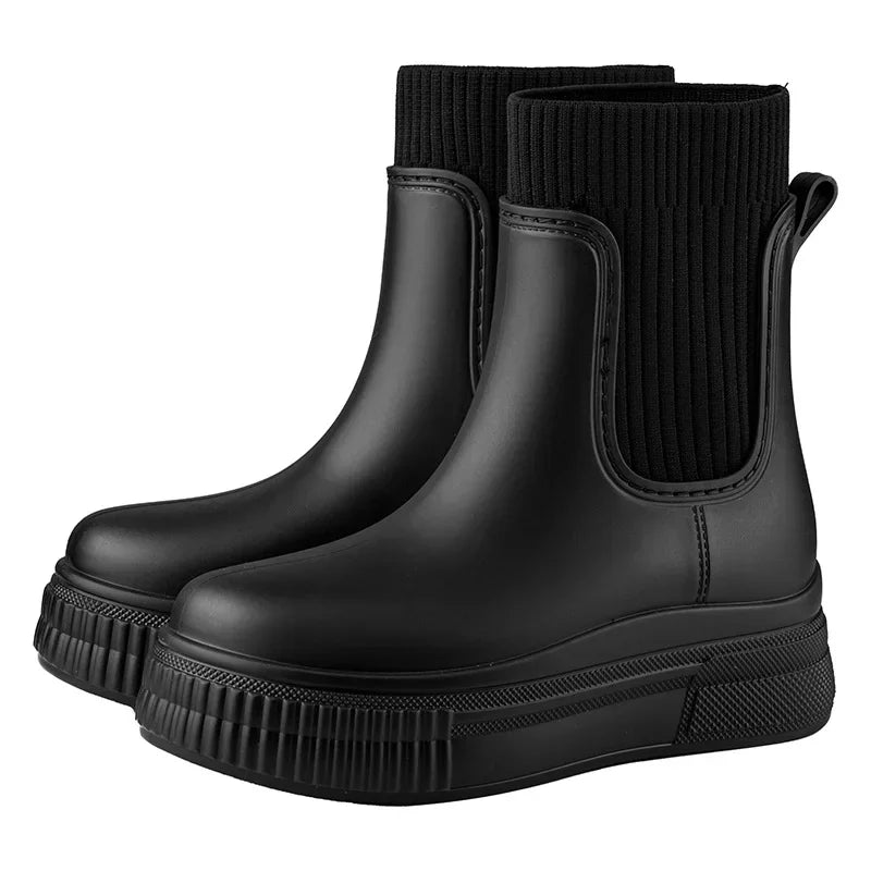 Bottes Pluie Femme Chelsea - Imperméables Semelle Épaisse Tendance