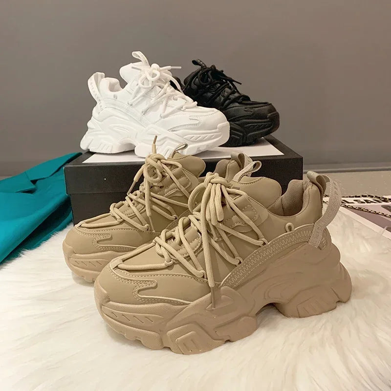 Sneakers Femme Plateforme Blanches - Compensées Cuir Casual Tendance