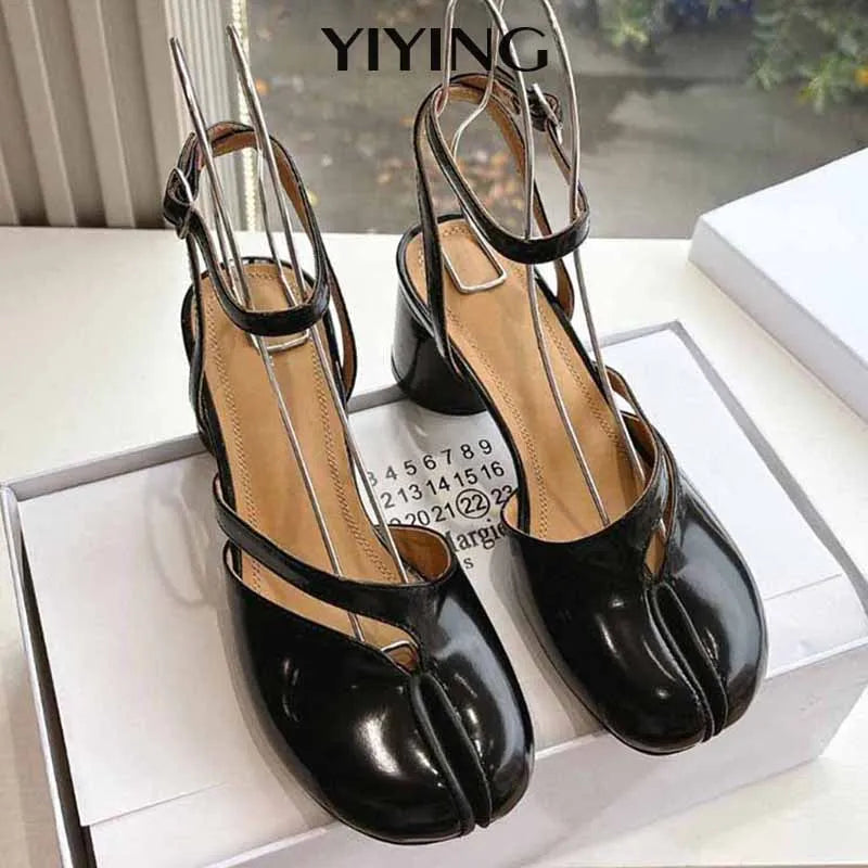 Escarpins Femme Tabi - Talons Épais Bout Fendu Cuir Verni Tendance