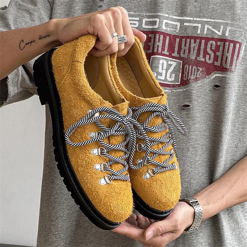 Chaussures Derby Mixte 2025 - Daim Cuir Unisexe Semelle Épaisse