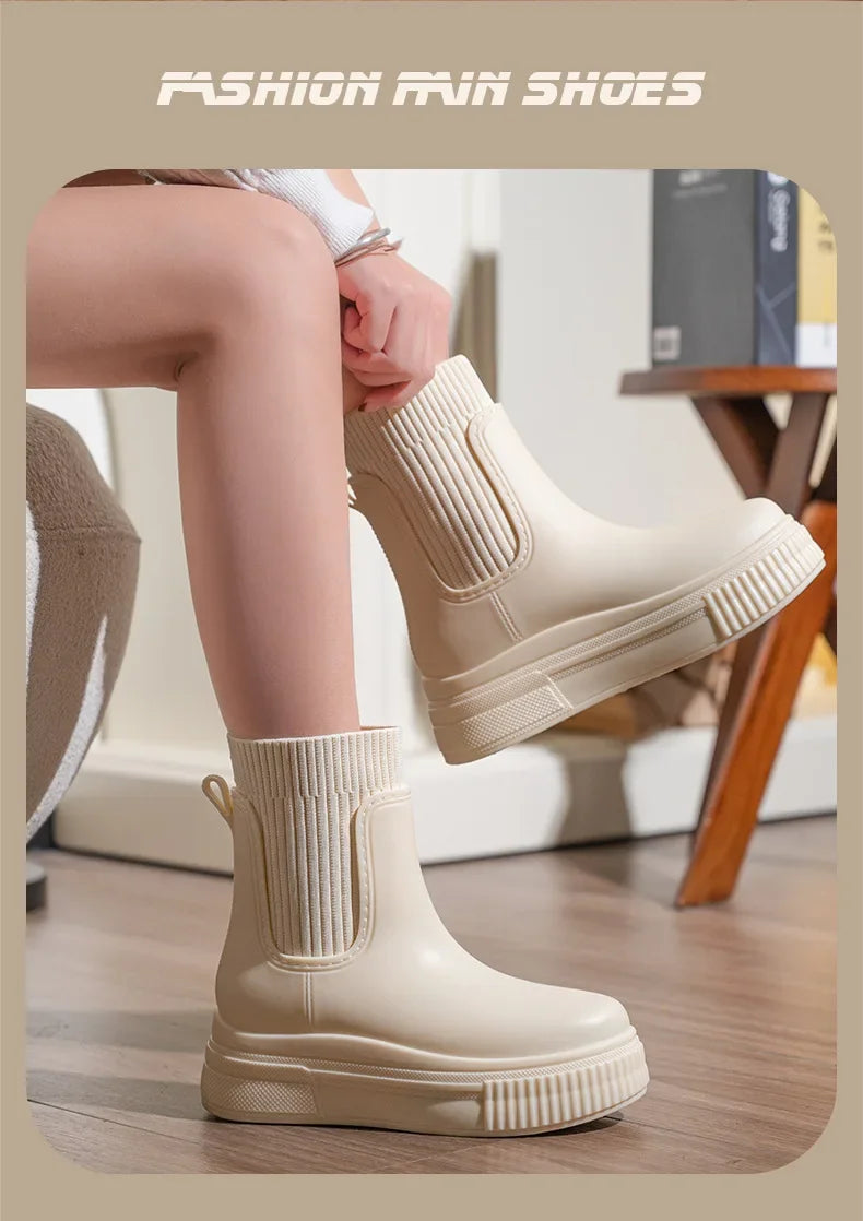Bottes Pluie Femme Chelsea - Imperméables Semelle Épaisse Tendance