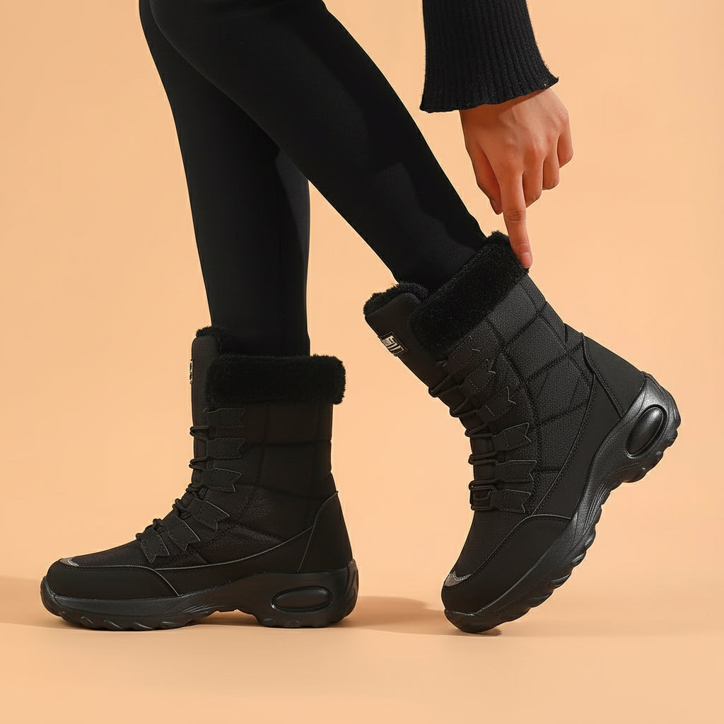 Bottes Neige Femme - Mi-Mollet Imperméables Lacets Chaudes Hiver