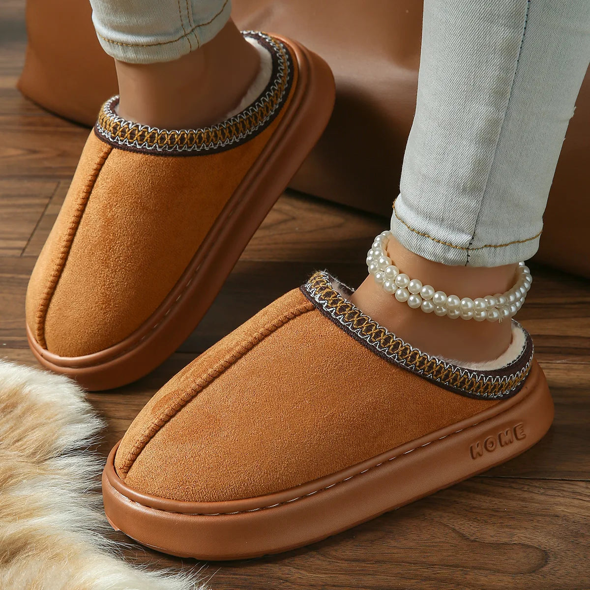 Pantoufles Hiver Femme - Intérieur Peluche Antidérapantes Chaudes
