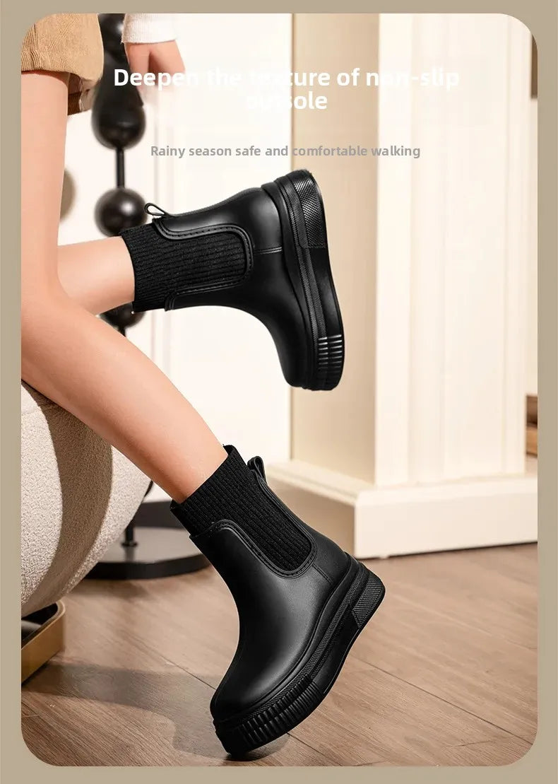 Bottes Pluie Femme Chelsea - Imperméables Semelle Épaisse Tendance