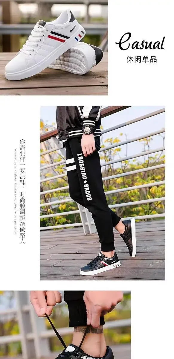 Sneakers Homme Blanches - Casual Cuir PU Légères Respirantes Sport