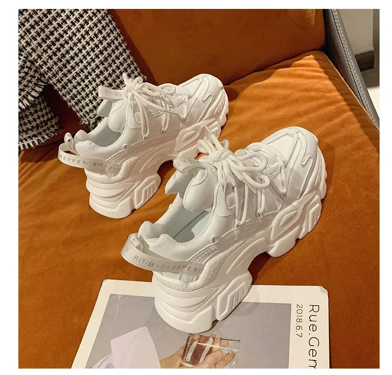 Sneakers Femme Plateforme Blanches - Compensées Cuir Casual Tendance