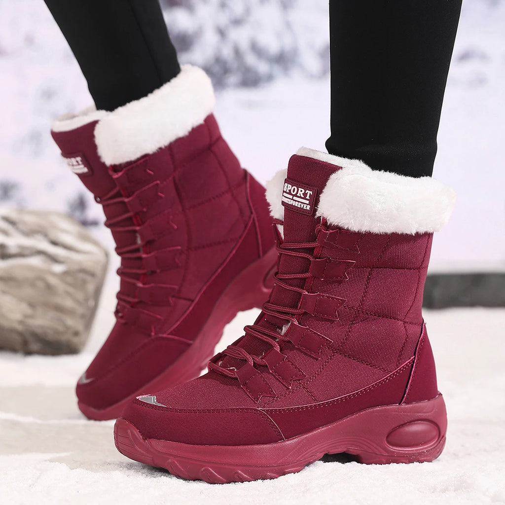 Bottes Neige Femme - Mi-Mollet Imperméables Lacets Chaudes Hiver