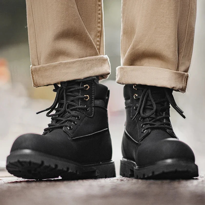 Bottes Homme Mi-Mollet Noires - Fourrées Travail Outdoor Rétro