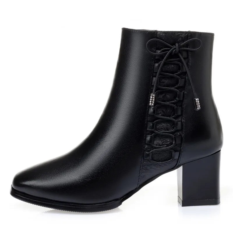 Bottines Femme Cuir Hiver - Fourrées Laine Chaudes Talons Moyens