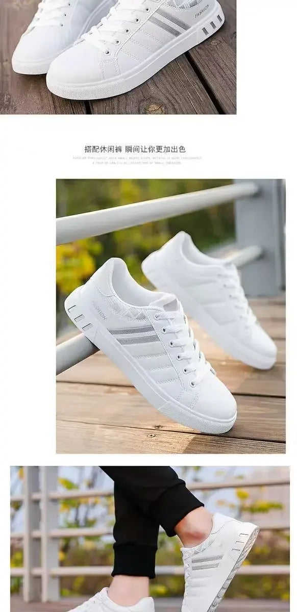 Sneakers Homme Blanches - Casual Cuir PU Légères Respirantes Sport