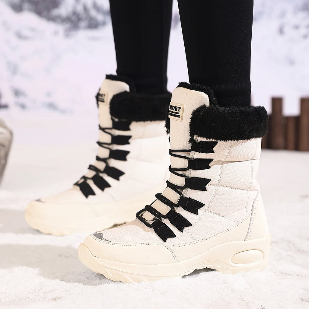 Bottes Neige Femme - Mi-Mollet Imperméables Lacets Chaudes Hiver