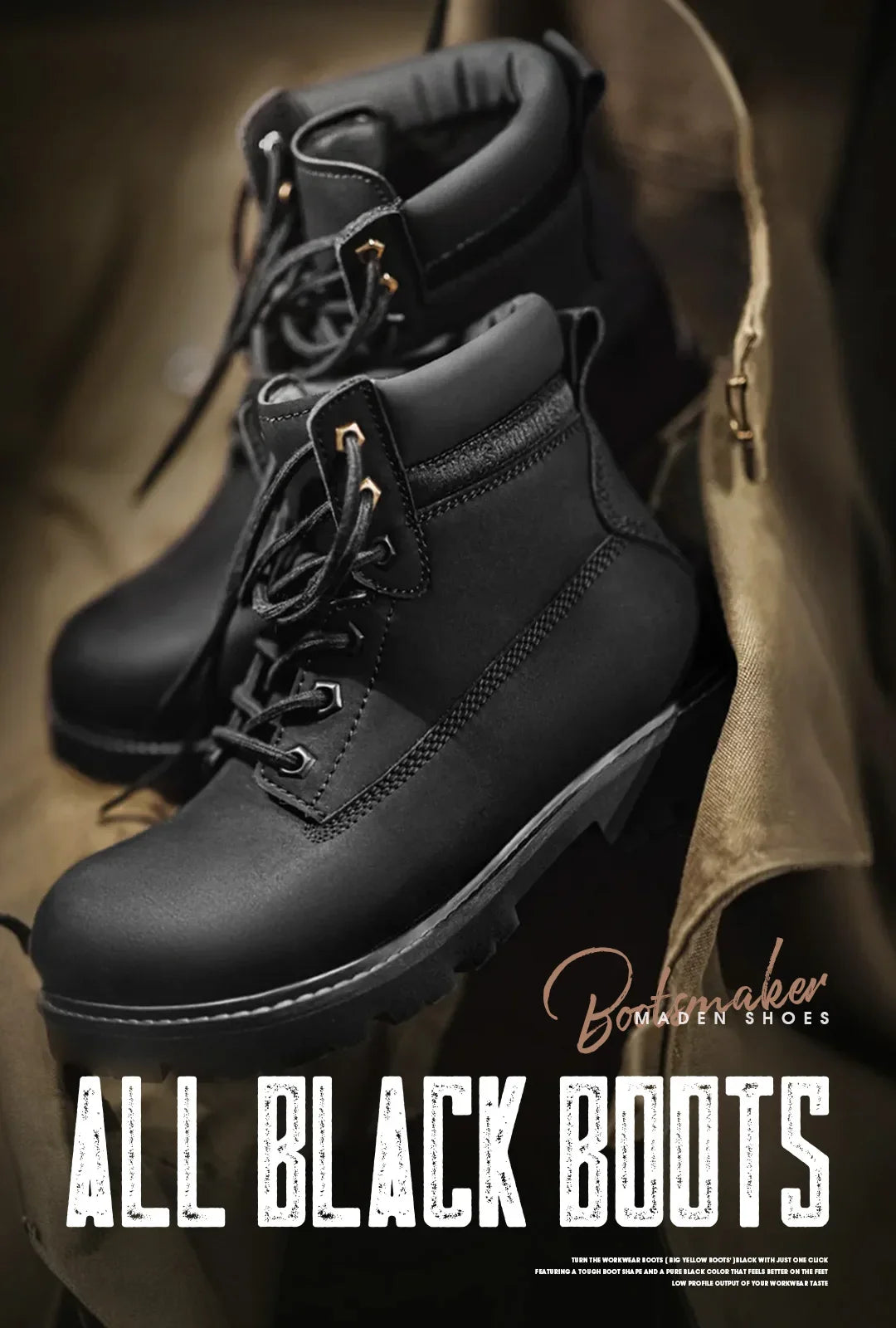 Bottes Homme Mi-Mollet Noires - Fourrées Travail Outdoor Rétro