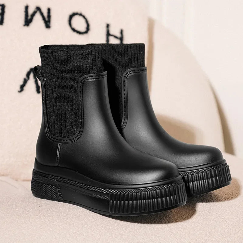 Bottes Pluie Femme Chelsea - Imperméables Semelle Épaisse Tendance
