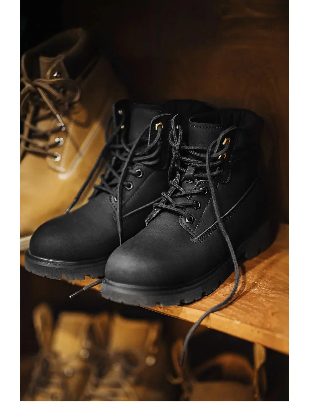 Bottes Homme Mi-Mollet Noires - Fourrées Travail Outdoor Rétro