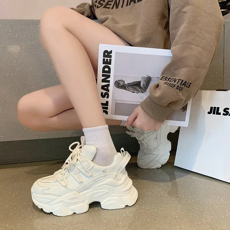Sneakers Femme Plateforme Blanches - Compensées Cuir Casual Tendance