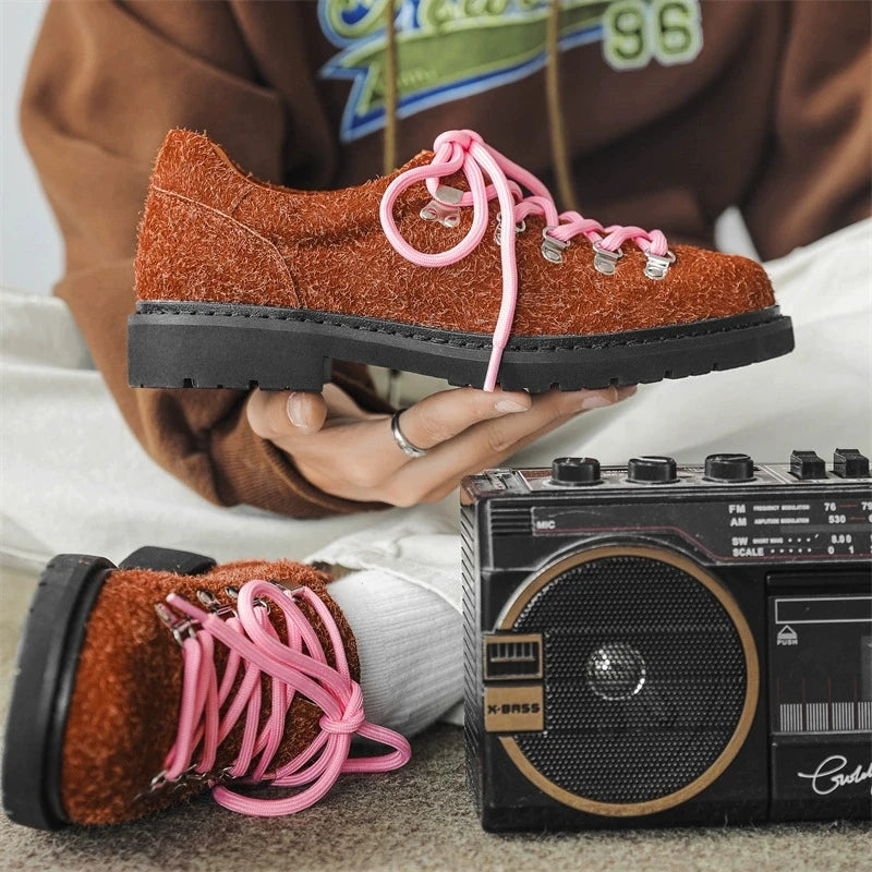 Chaussures Derby Mixte 2025 - Daim Cuir Unisexe Semelle Épaisse