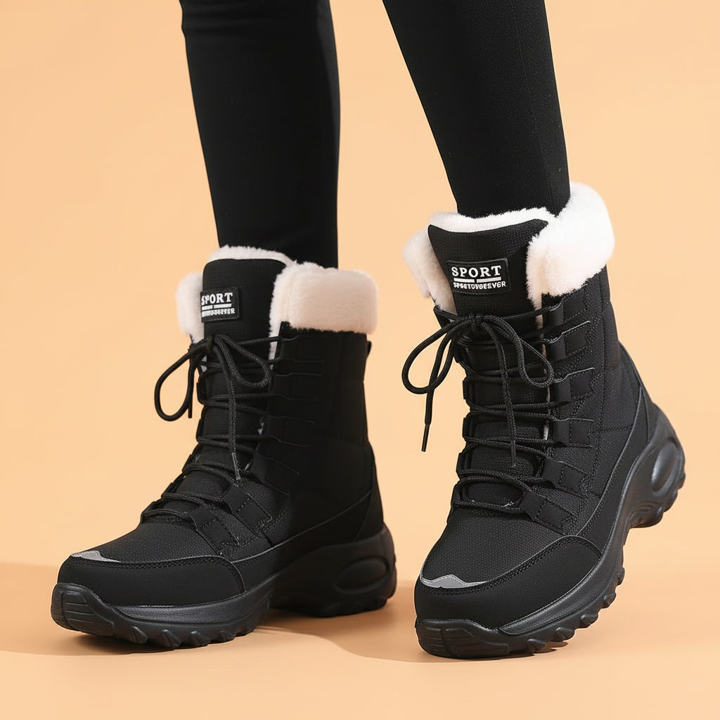 Bottes Neige Femme - Mi-Mollet Imperméables Lacets Chaudes Hiver