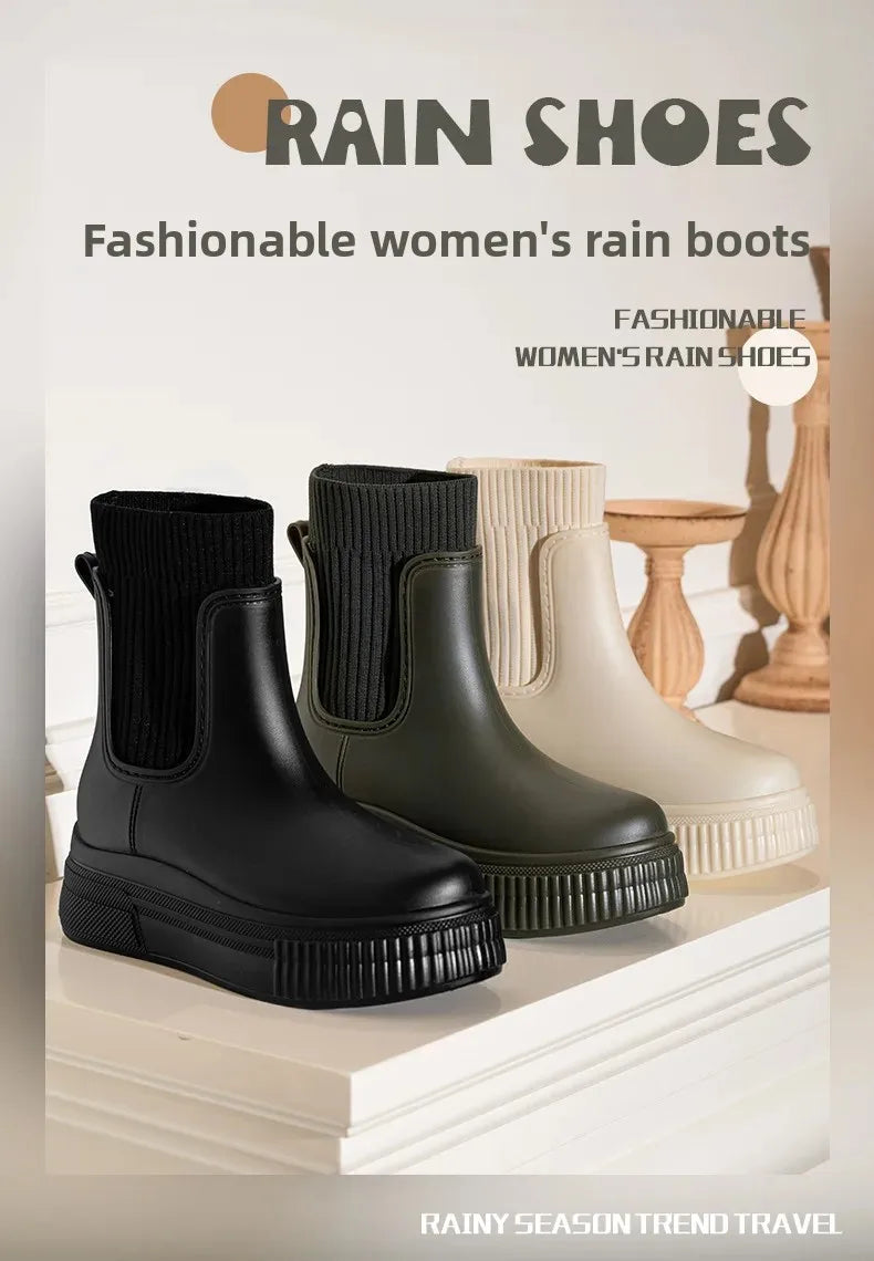 Bottes Pluie Femme Chelsea - Imperméables Semelle Épaisse Tendance