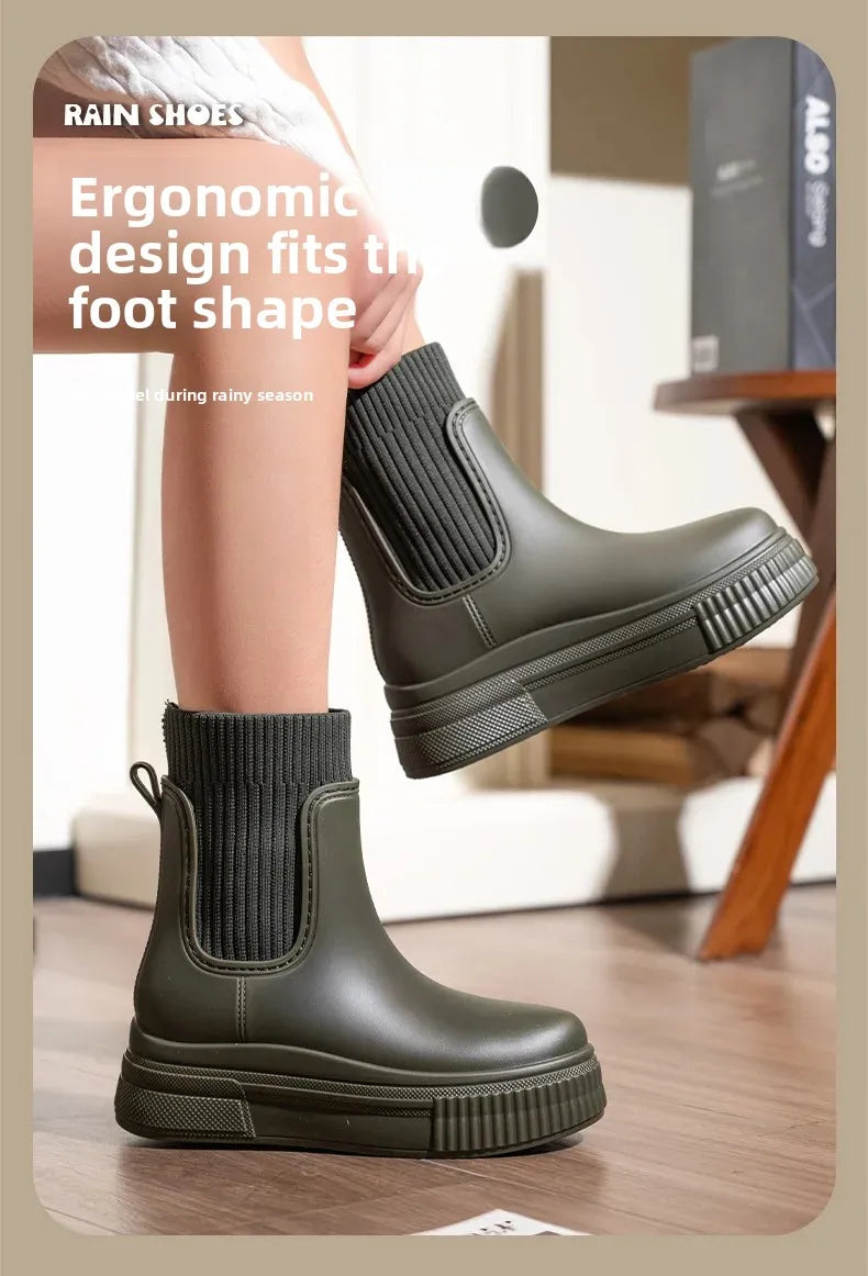 Bottes Pluie Femme Chelsea - Imperméables Semelle Épaisse Tendance