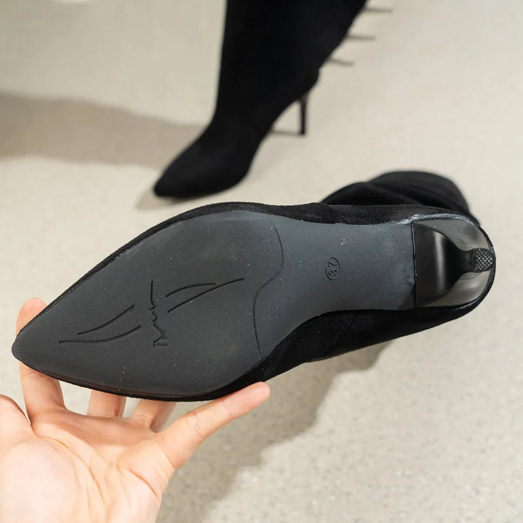 Bottes Hautes Femme - Talons Aiguilles Genou Daim Automne Hiver