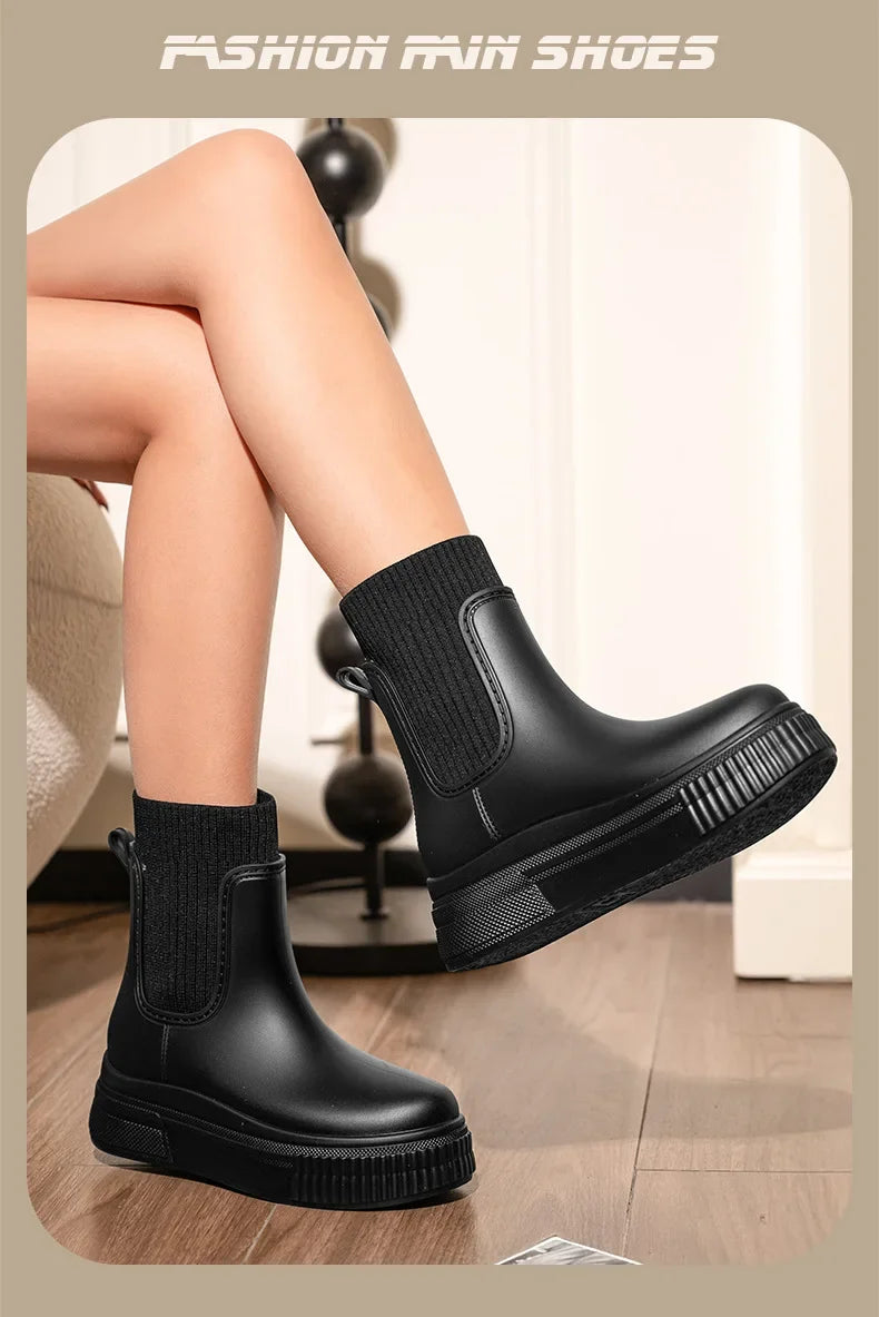 Bottes Pluie Femme Chelsea - Imperméables Semelle Épaisse Tendance