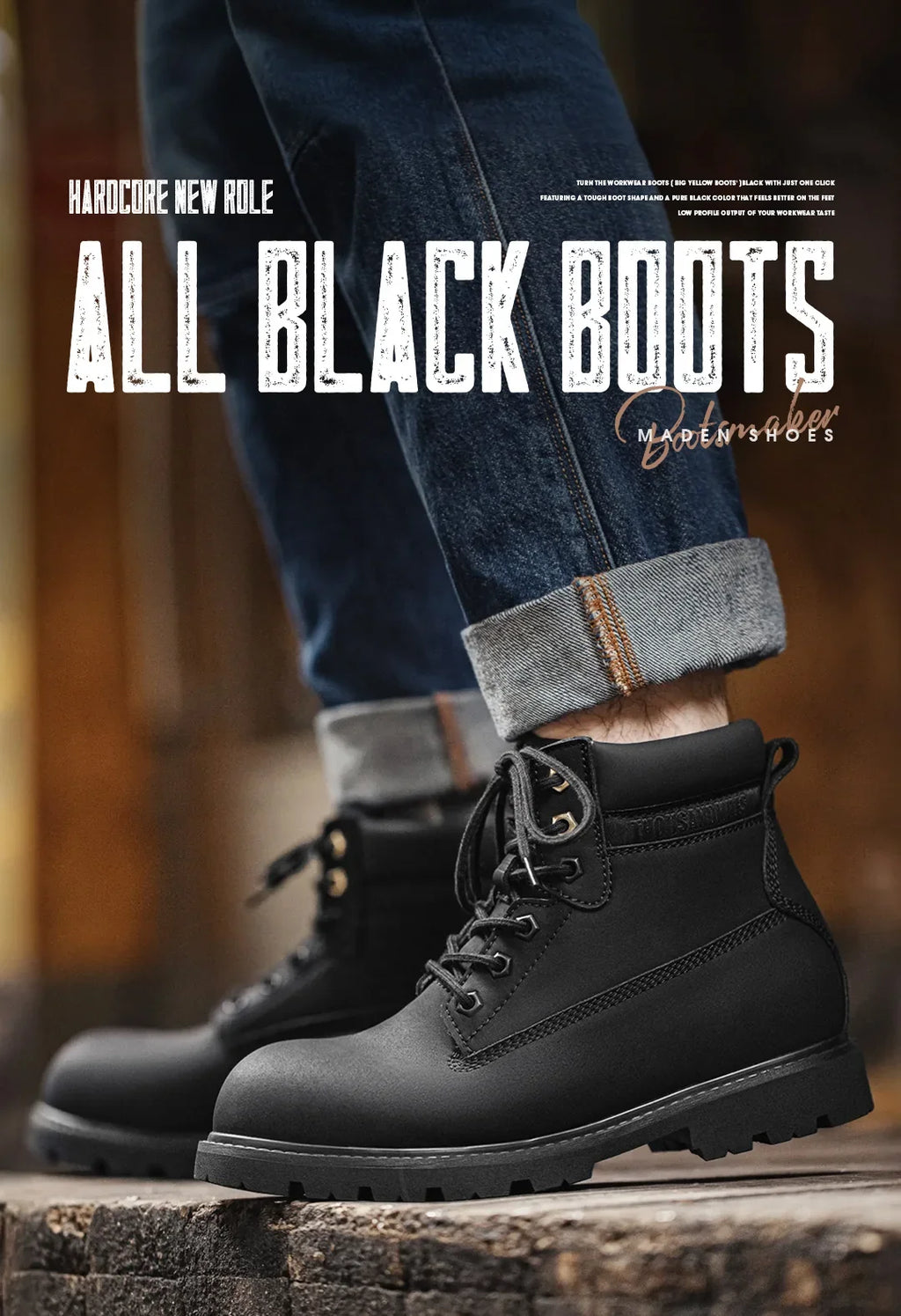 Bottes Homme Mi-Mollet Noires - Fourrées Travail Outdoor Rétro